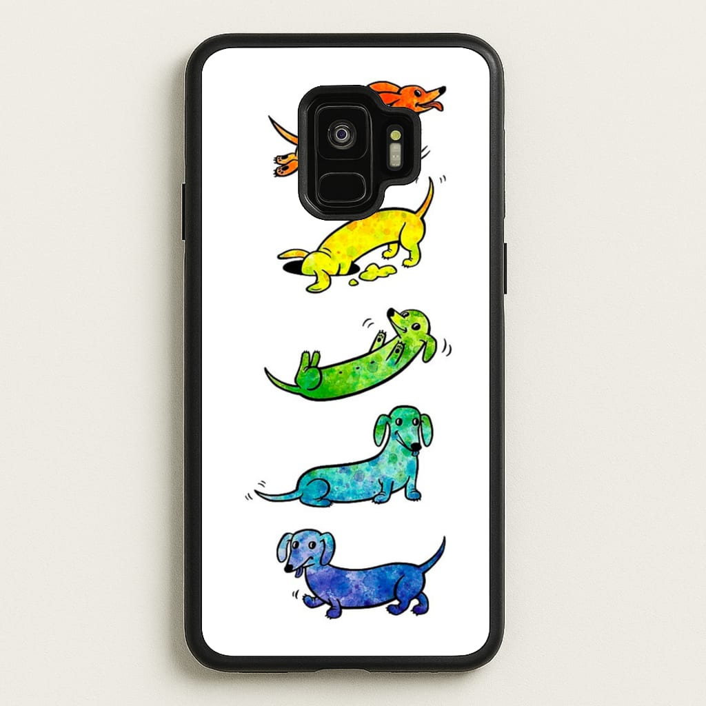 Watercolor Rainbow Dachshunds - Phone Case for Galaxy S9