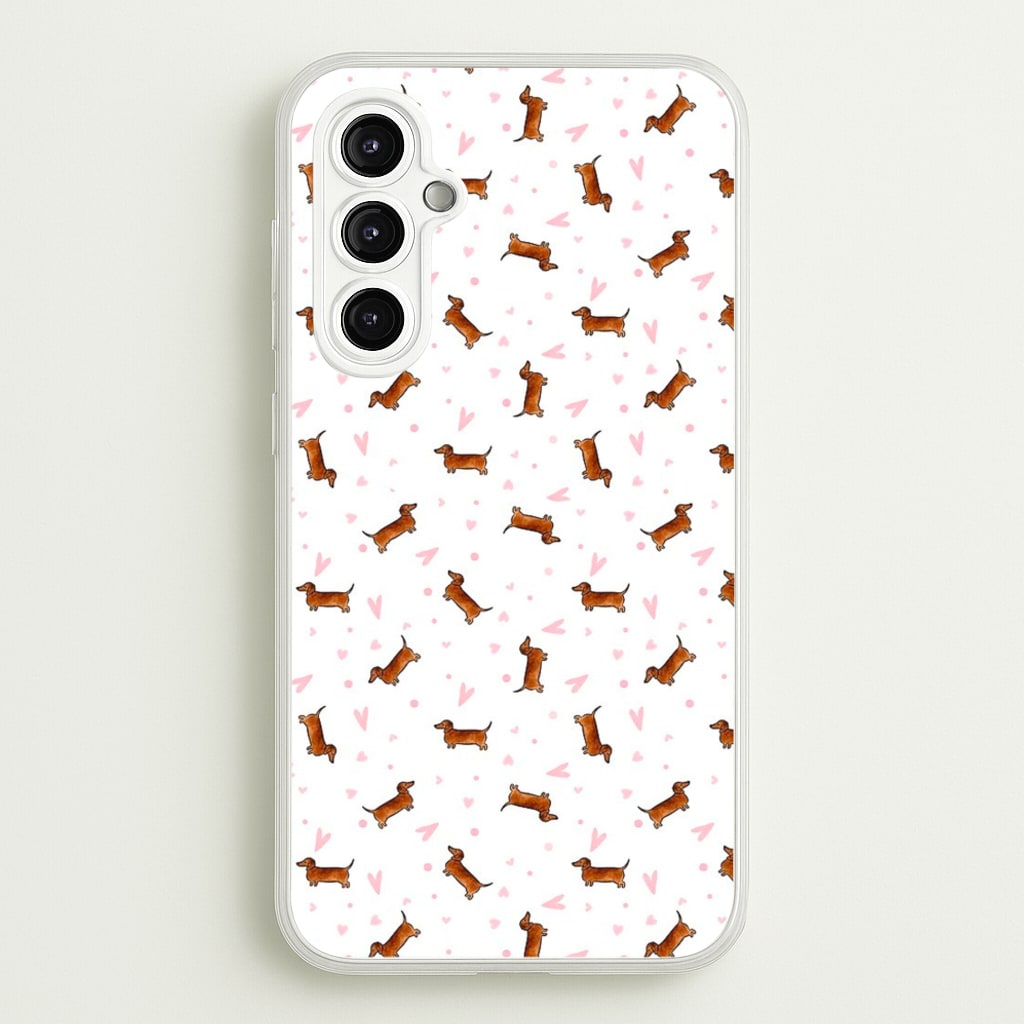 Dachshund Pattern - White - Phone Case for Galaxy A14