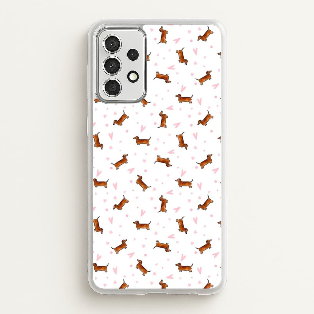 Dachshund Pattern - White - Phone Case for Galaxy A52 / A52s