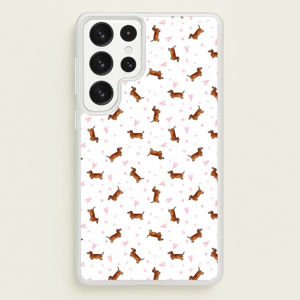 Dachshund Pattern - White - Phone Case for Galaxy S23 Ultra