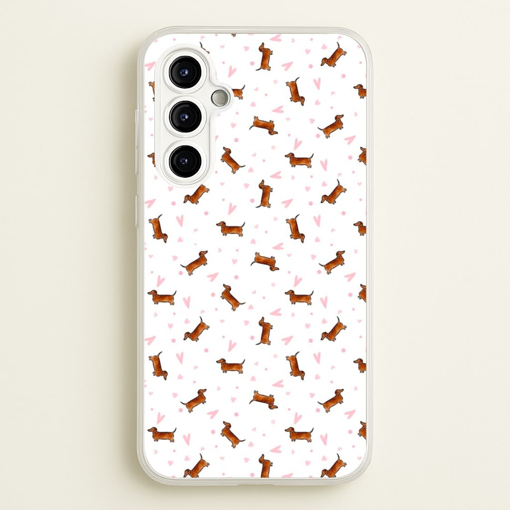 Dachshund Pattern - White - Phone Case for Galaxy A54