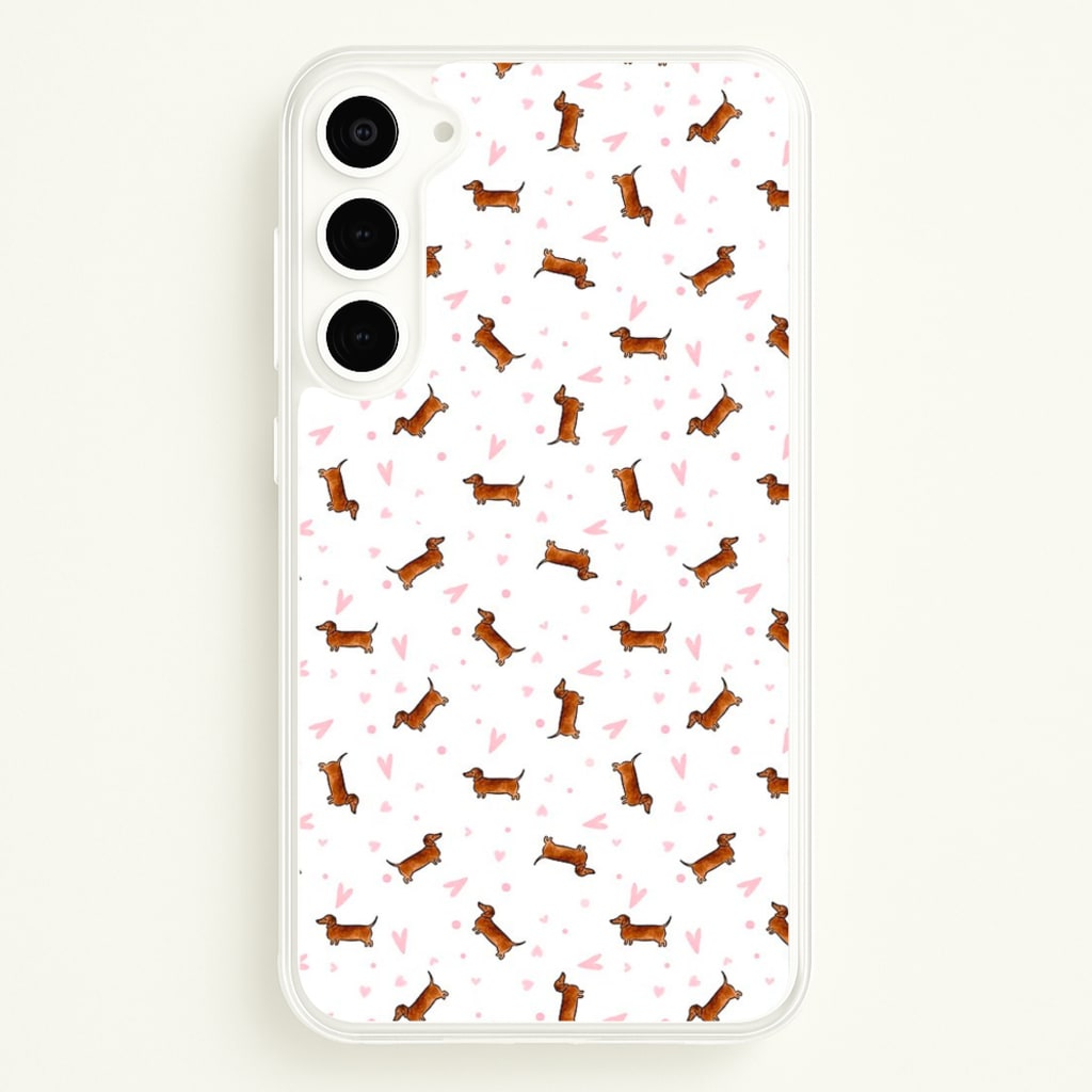 Dachshund Pattern - White - Phone Case for Galaxy S23