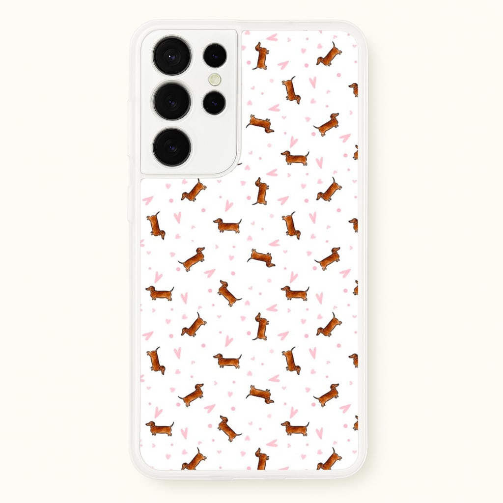 Dachshund Pattern - White - Phone Case for Galaxy S21 Ultra