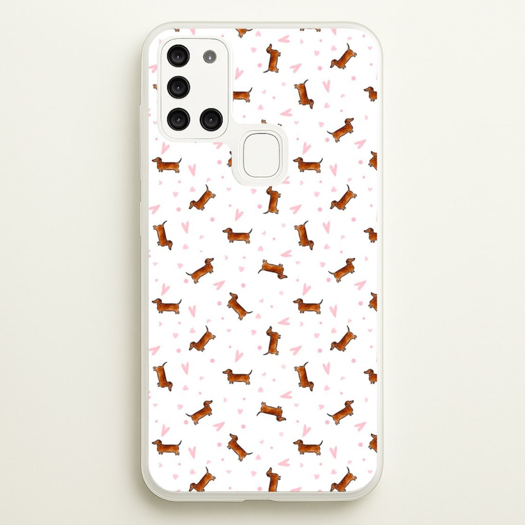 Dachshund Pattern - White - Phone Case for Galaxy A21s