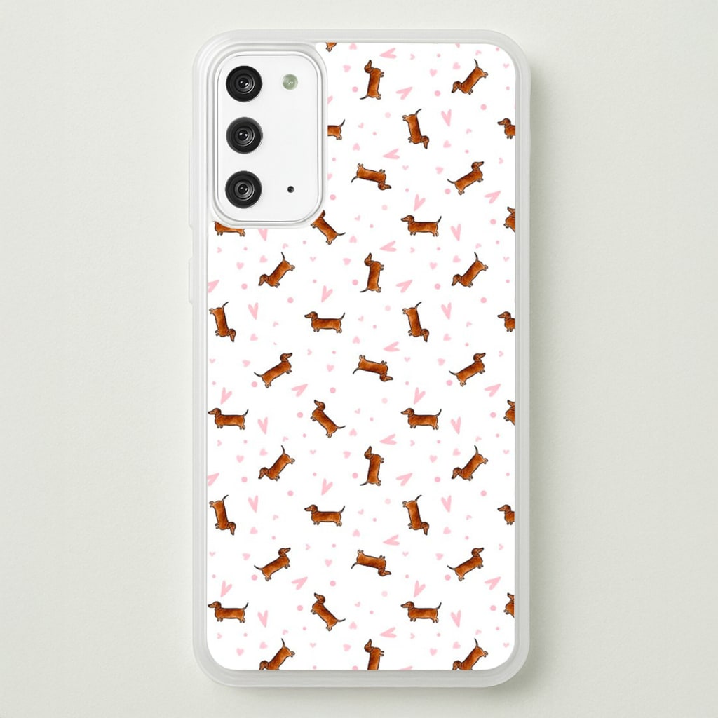 Dachshund Pattern - White - Phone Case for Galaxy Note 20