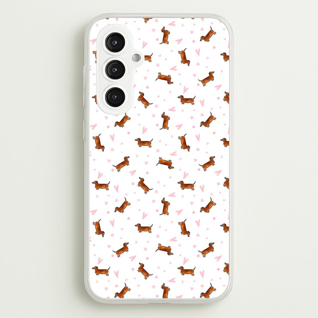 Dachshund Pattern - White - Phone Case for Galaxy S23FE
