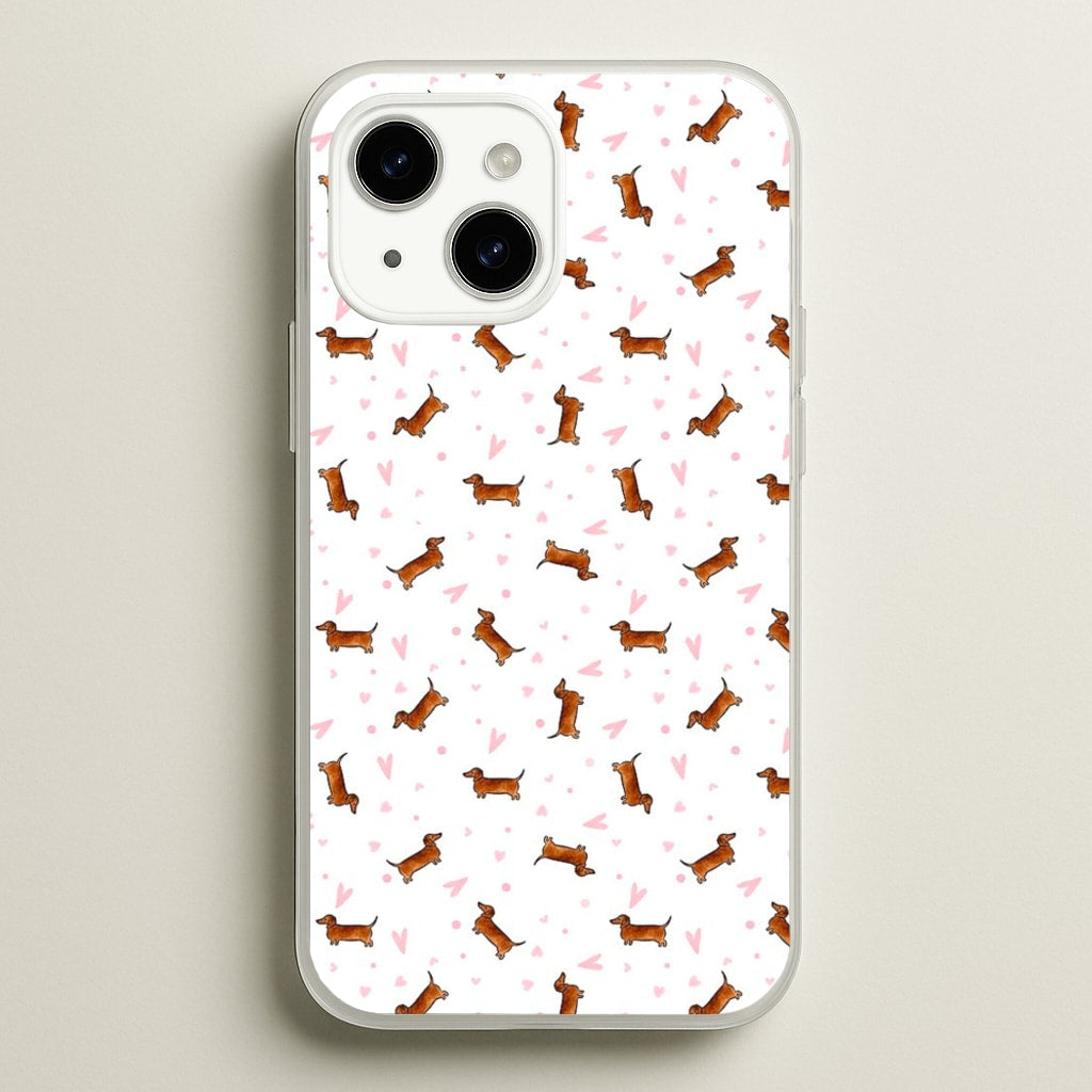 Dachshund Pattern - White - Phone Case for iPhone 14