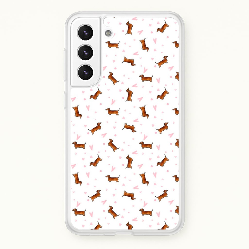 Dachshund Pattern - White - Phone Case for Galaxy S21FE