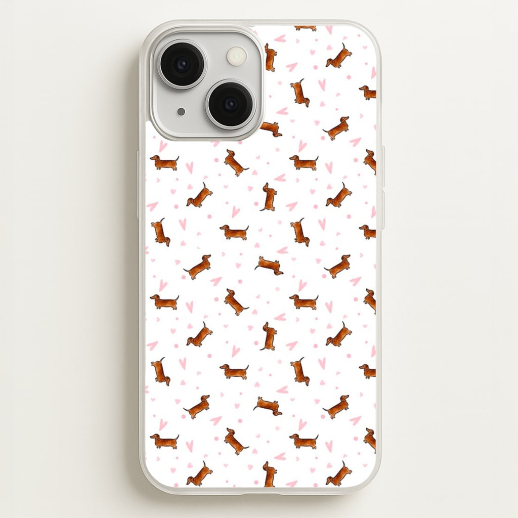 Dachshund Pattern - White - Phone Case for iPhone 13