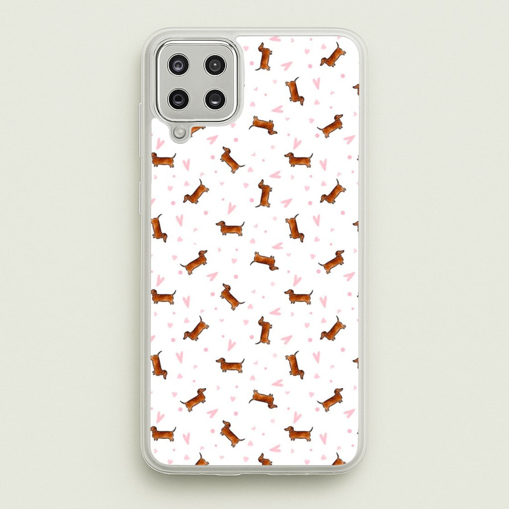 Dachshund Pattern - White - Phone Case for Galaxy A12
