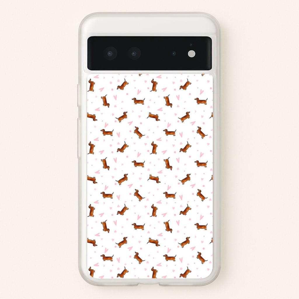 Dachshund Pattern - White - Phone Case for Google Pixel 6