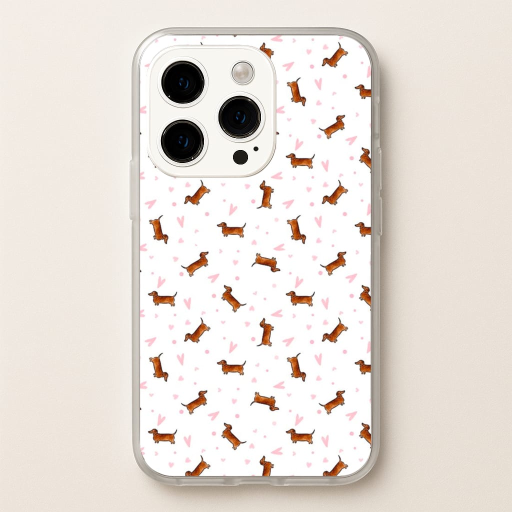 Dachshund Pattern - White - Phone Case for iPhone 14 Pro