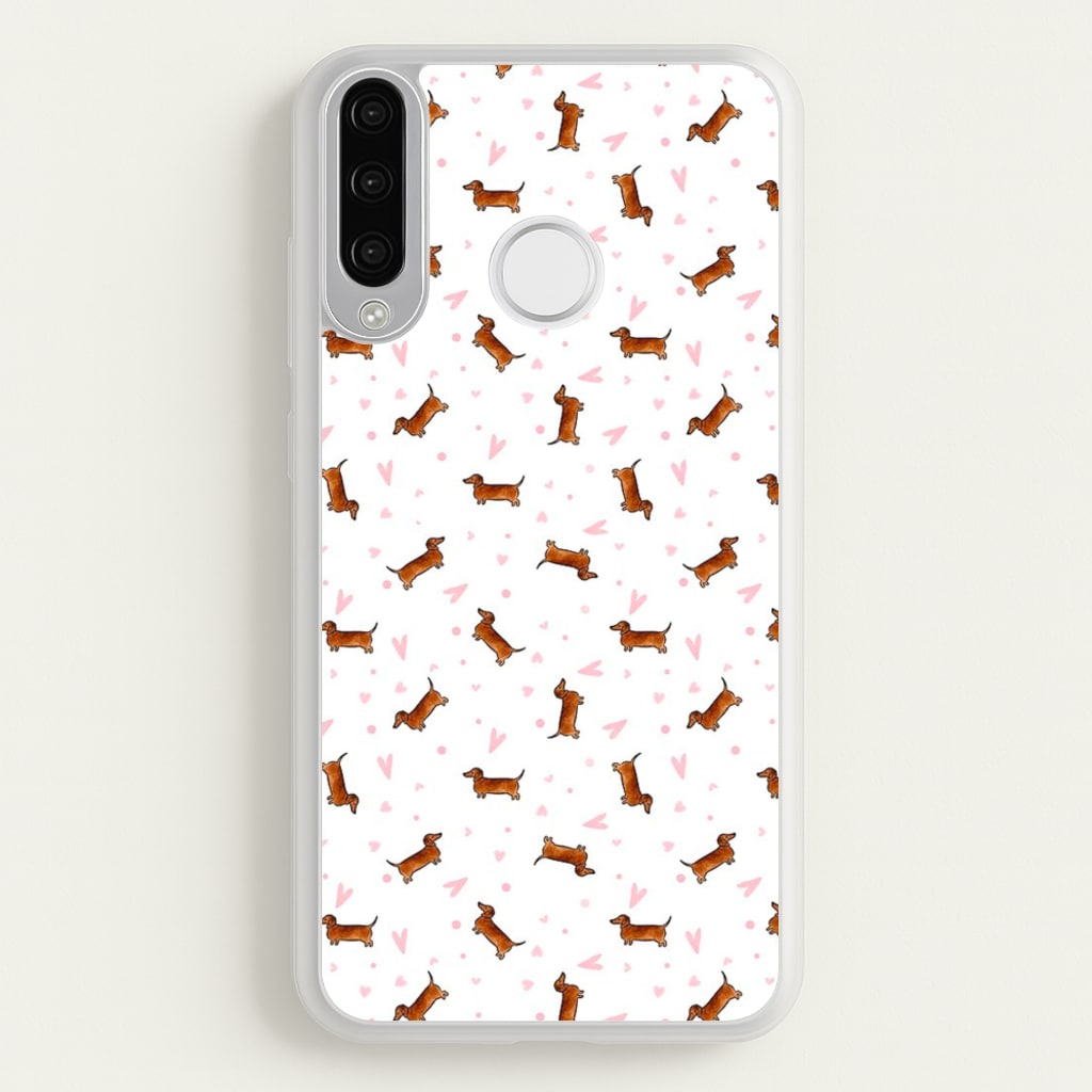 Dachshund Pattern - White - Phone Case for Huawei P30 Lite