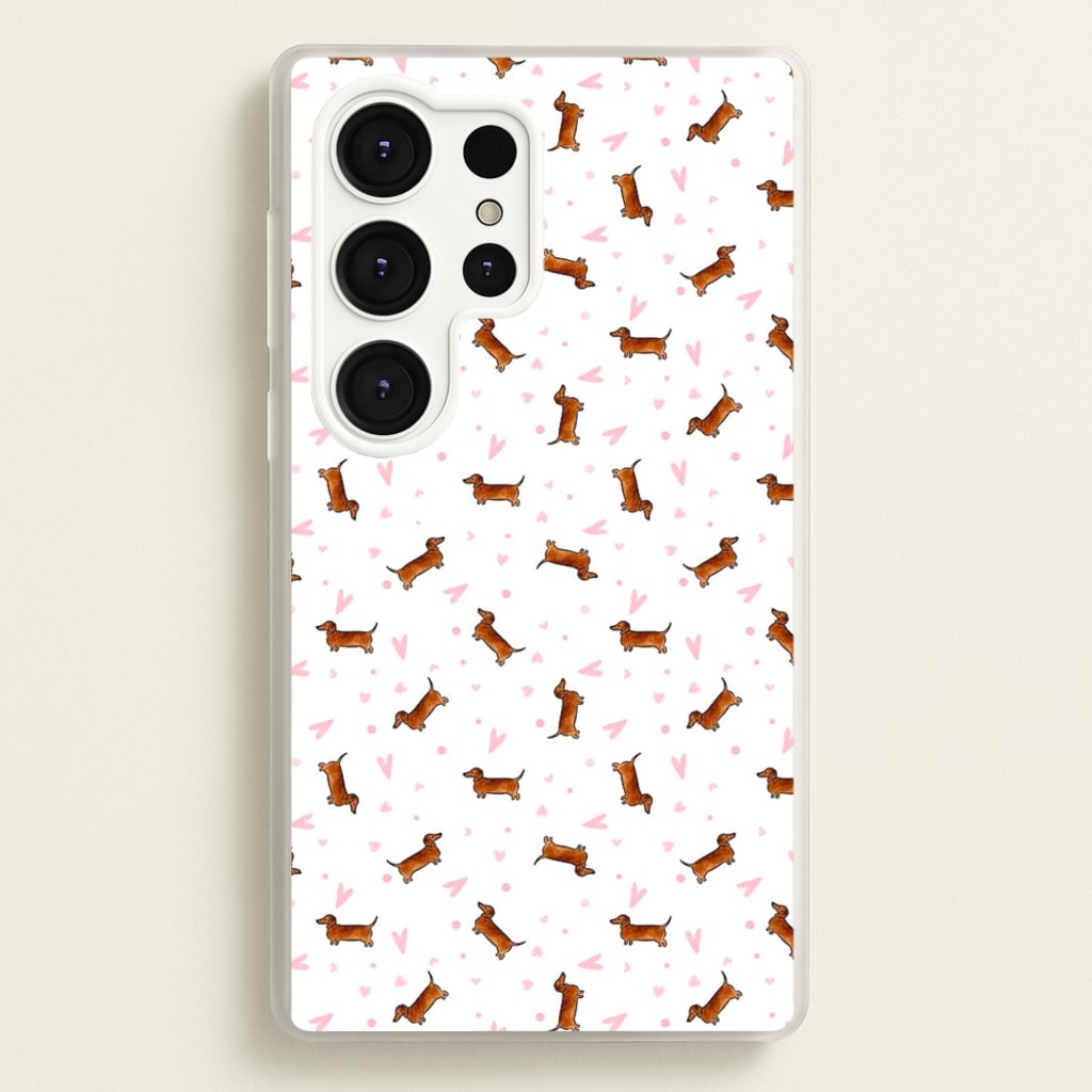 Dachshund Pattern - White - Phone Case for Galaxy S25 Ultra