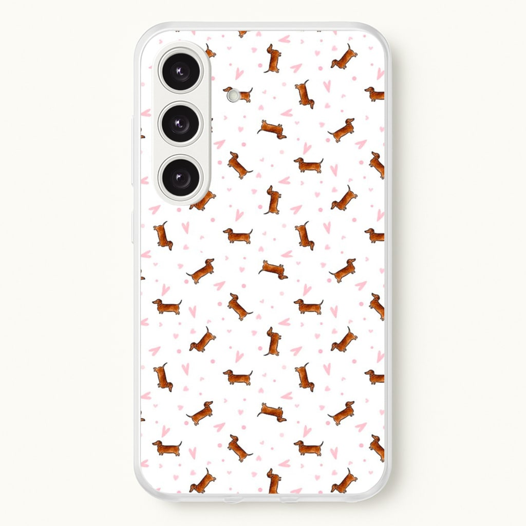 Dachshund Pattern - White - Phone Case for Galaxy S24 Plus