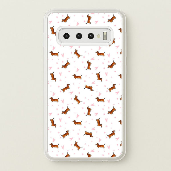 Dachshund Pattern - White - Phone Case for Galaxy S10 Plus