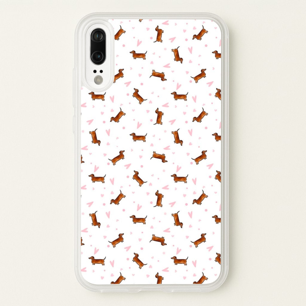 Dachshund Pattern - White - Phone Case for Huawei P20