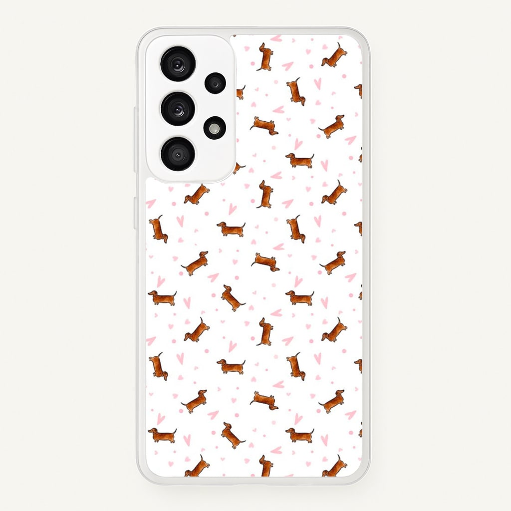 Dachshund Pattern - White - Phone Case for Galaxy A53