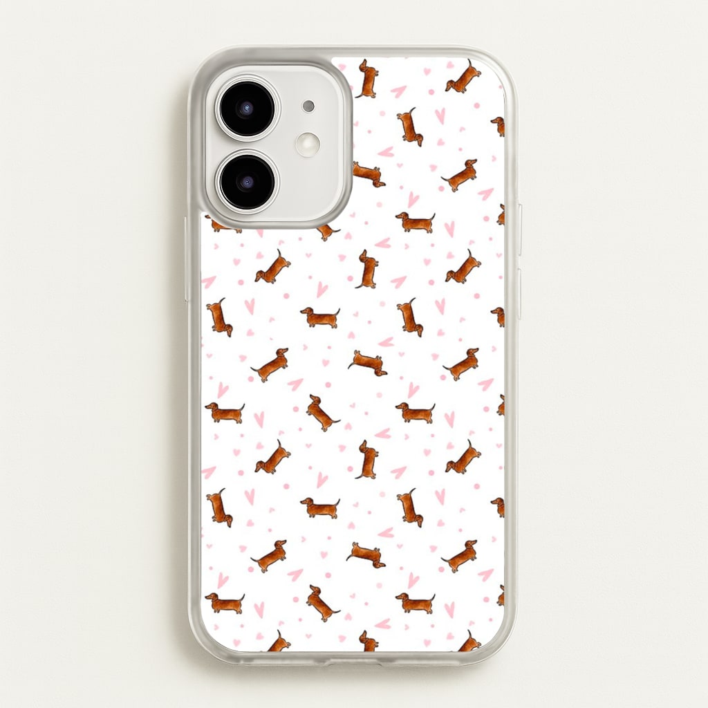 Dachshund Pattern - White - Phone Case for iPhone 12 / 12 Pro