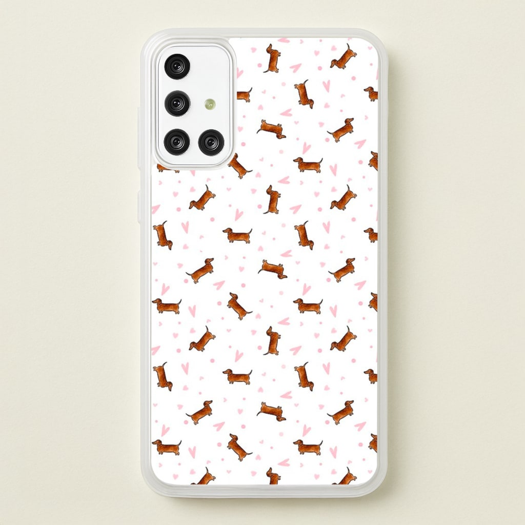 Dachshund Pattern - White - Phone Case for Galaxy A71