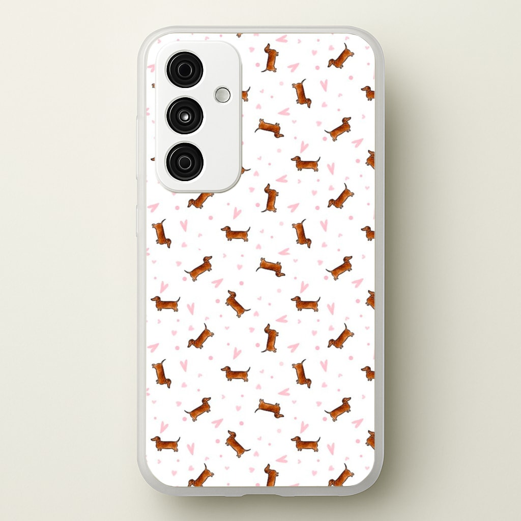 Dachshund Pattern - White - Phone Case for Galaxy A55