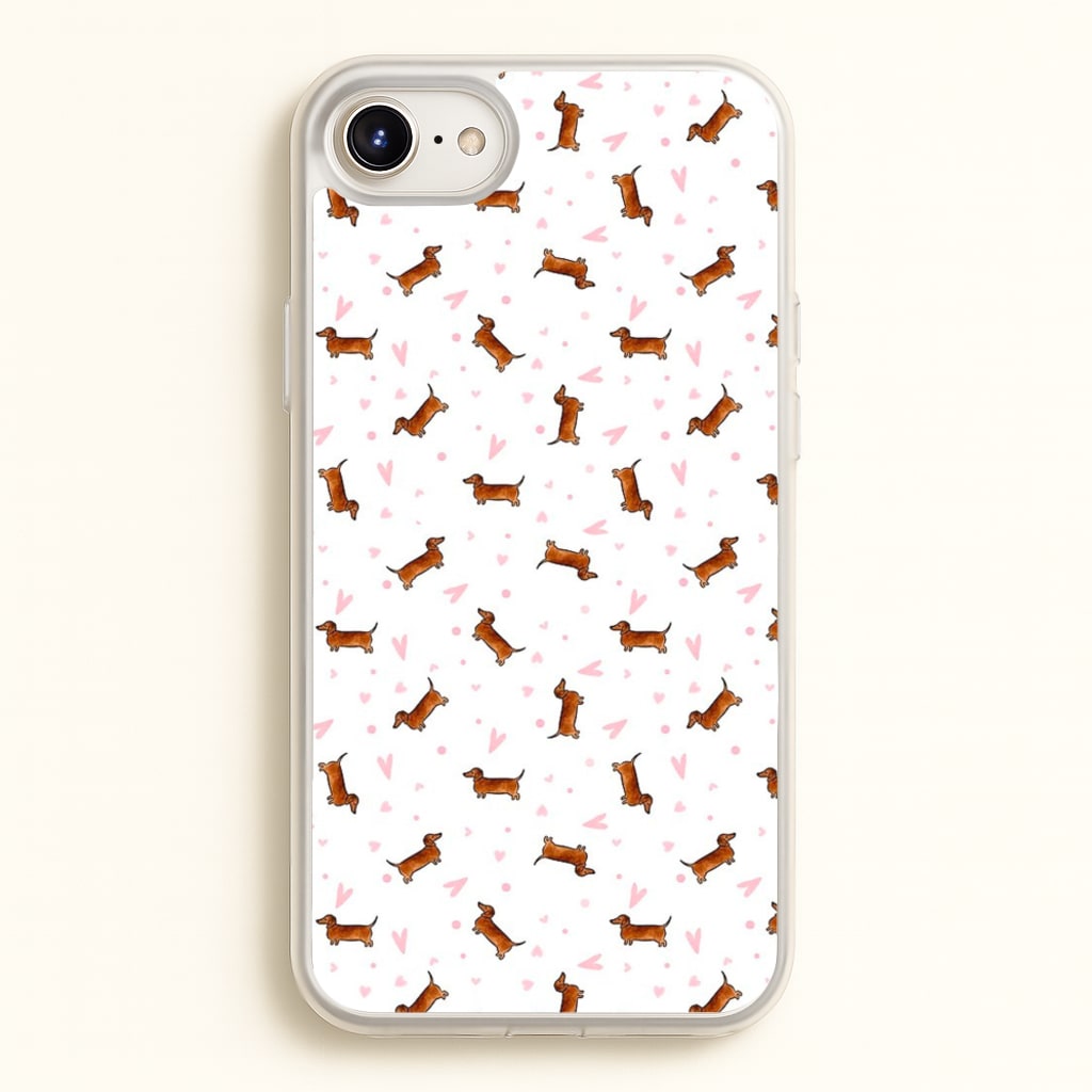 Dachshund Pattern - White - Phone Case for iPhone 6 / 7 / 8 / SE