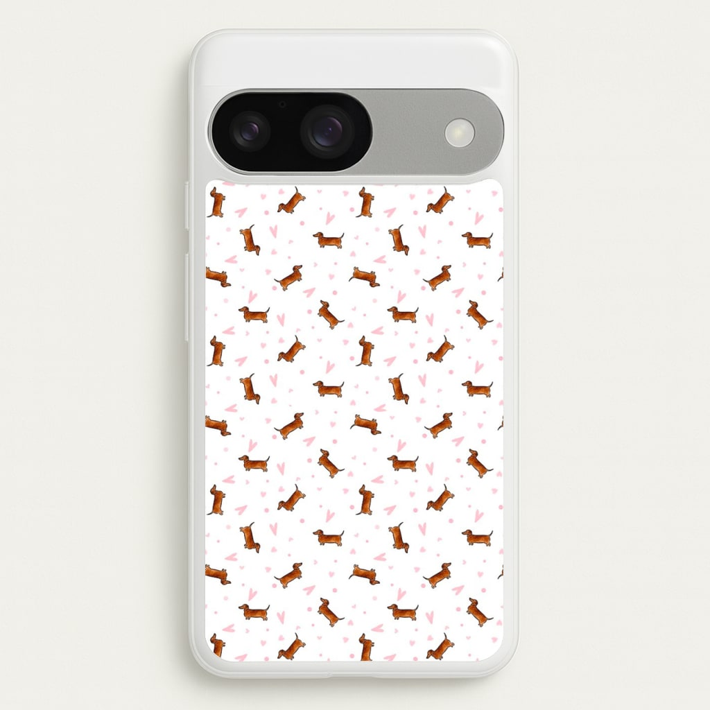 Dachshund Pattern - White - Phone Case for Google Pixel 9 / 9 Pro