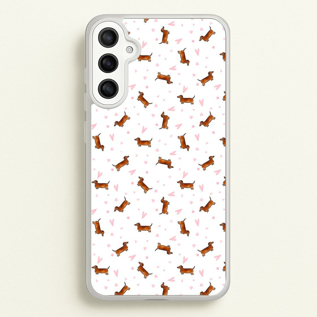 Dachshund Pattern - White - Phone Case for Galaxy A34