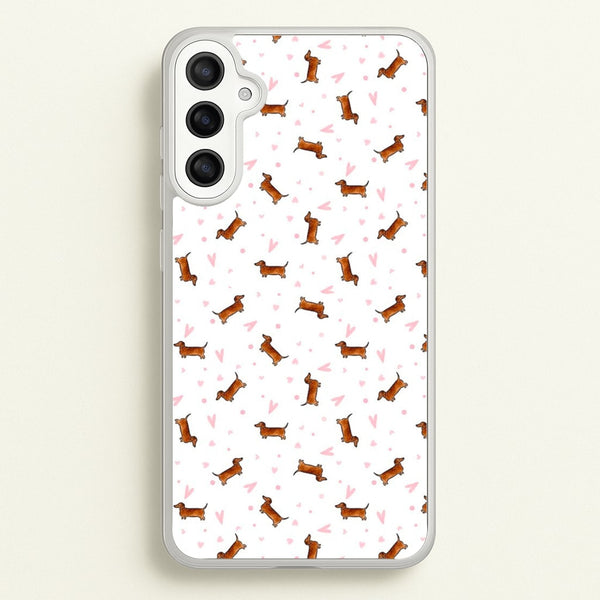 Dachshund Pattern - White - Phone Case for Galaxy A34