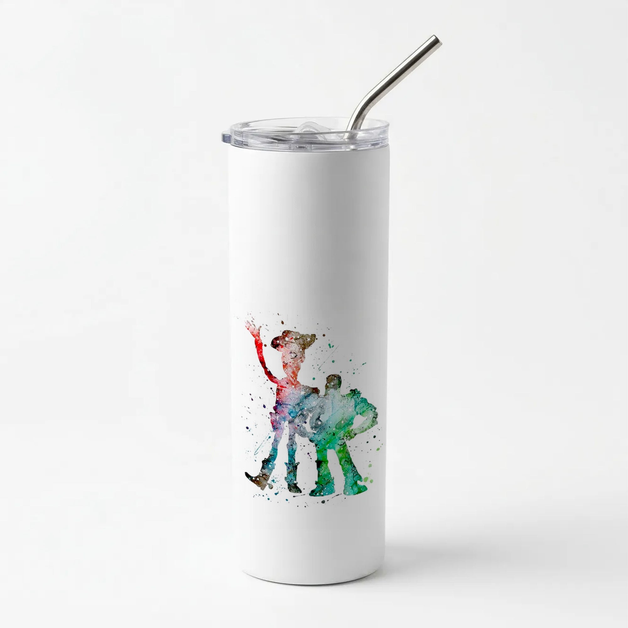 Watercolour Woody & Buzz A Story of Toys Fairytale Skinny Tumbler