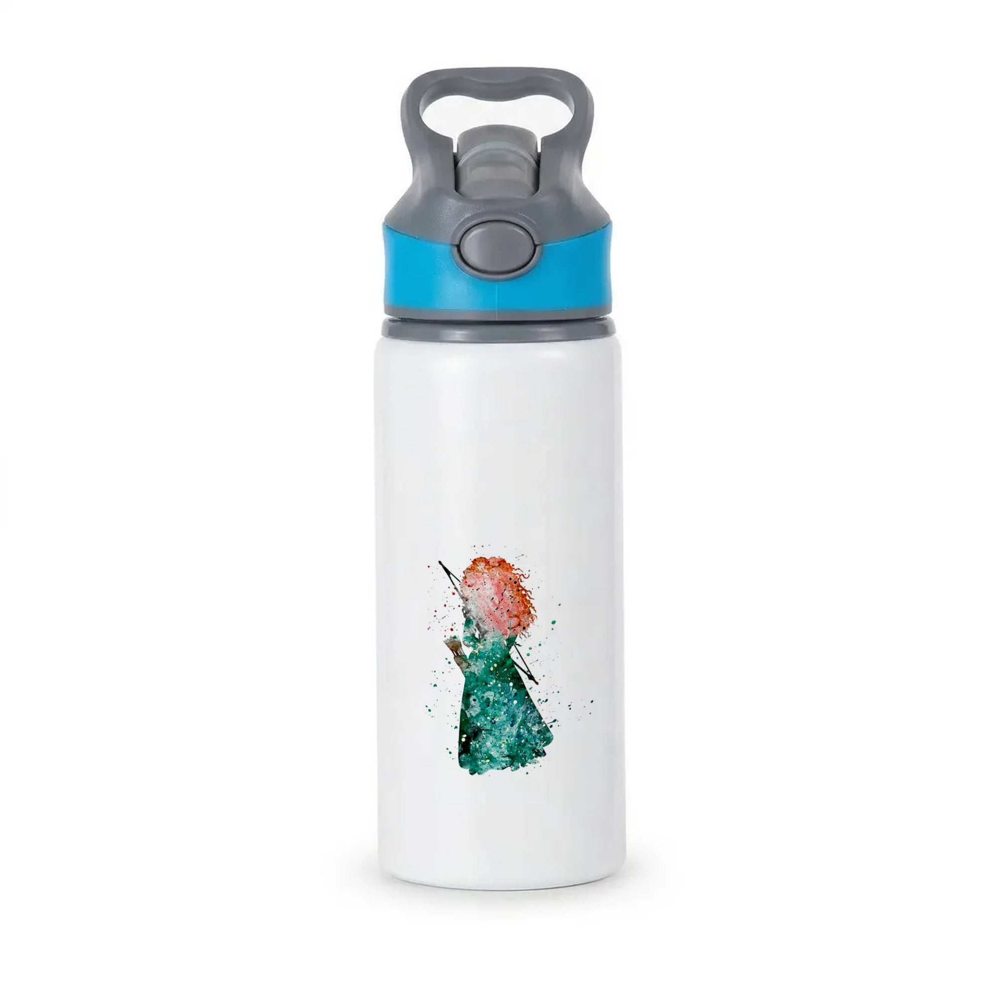 Watercolour Princess Merida Brave Fairytale Active Water Bottle - Blue