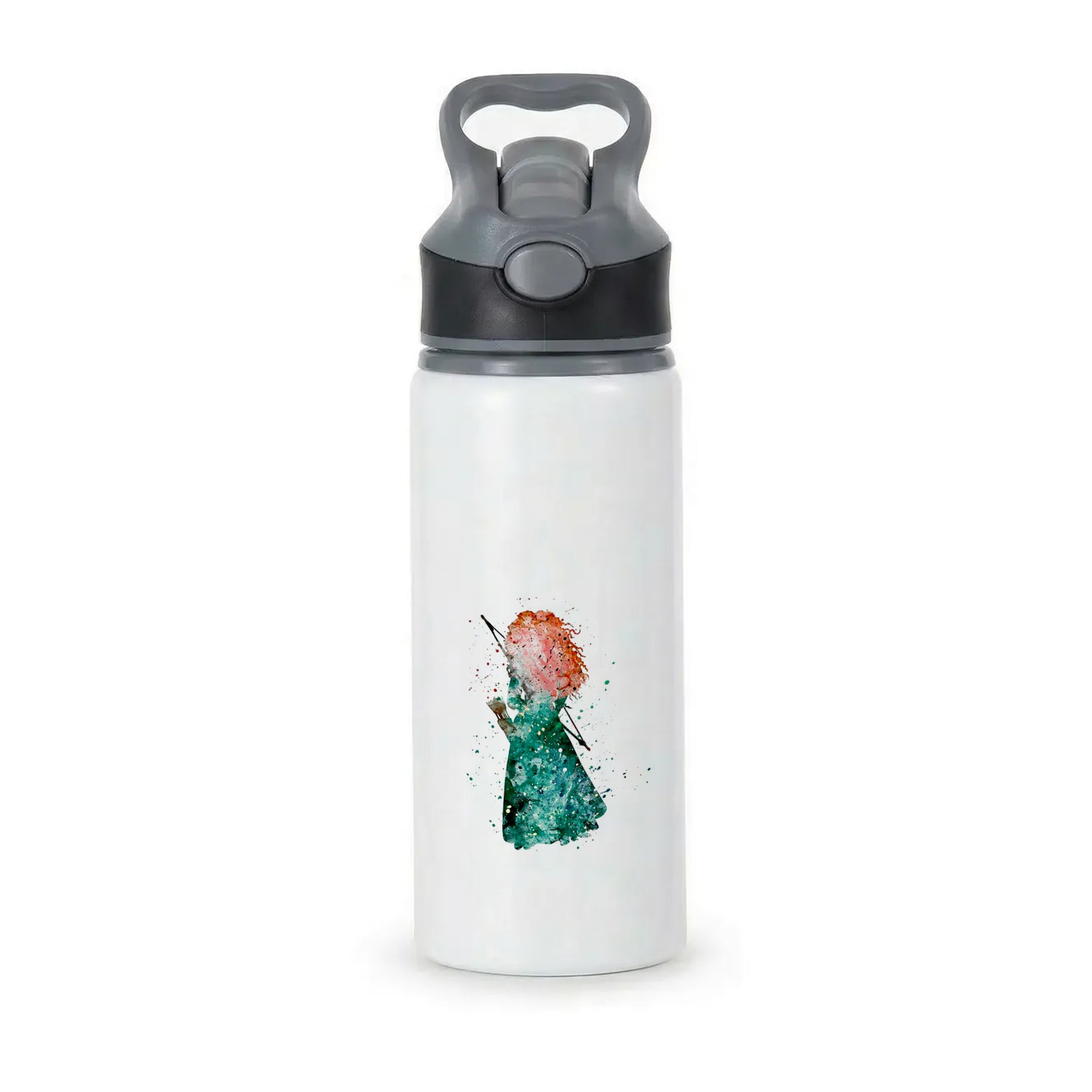 Watercolour Princess Merida Brave Fairytale Active Water Bottle - Black