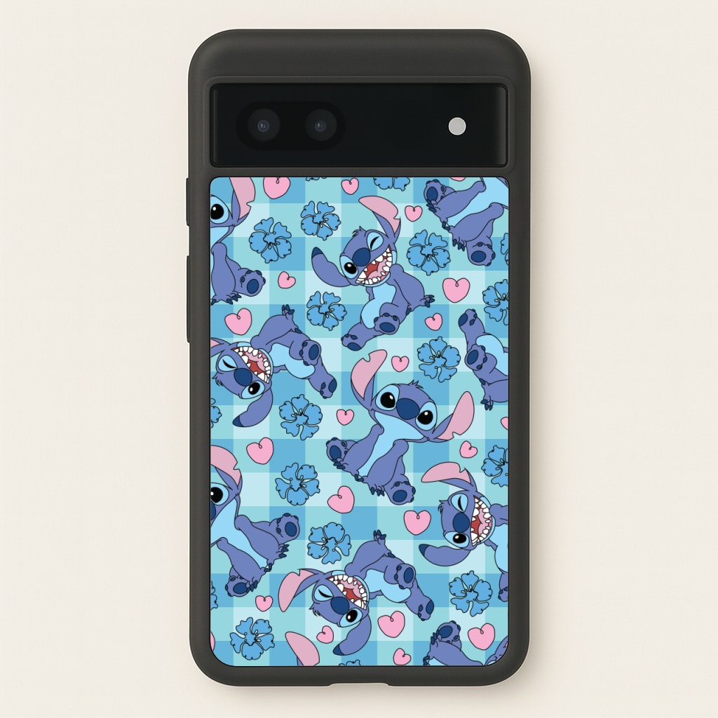 Blue Alien And Hearts Pattern - Disney Phone Case for Google Pixel 7a
