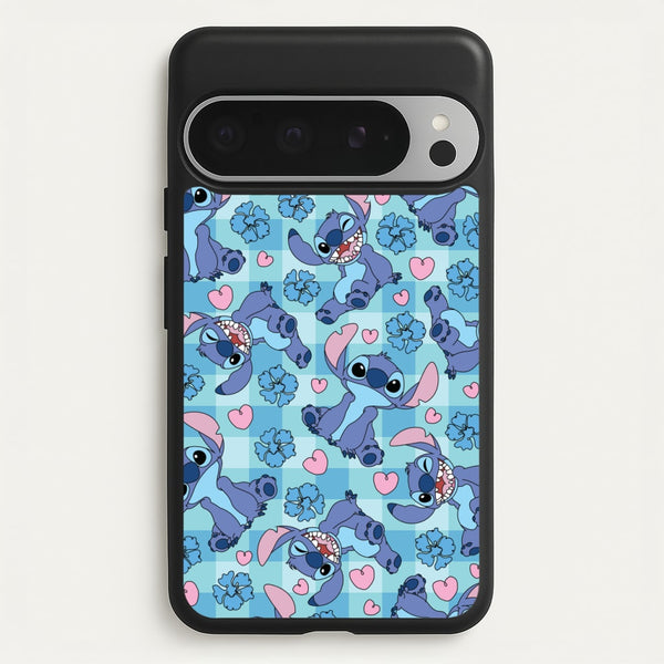 Blue Alien And Hearts Pattern - Disney Phone Case for Google Pixel 9 Pro XL