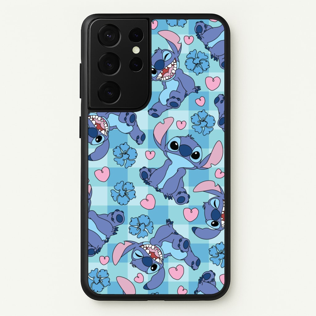 Blue Alien And Hearts Pattern - Disney Phone Case for Galaxy S21 Ultra