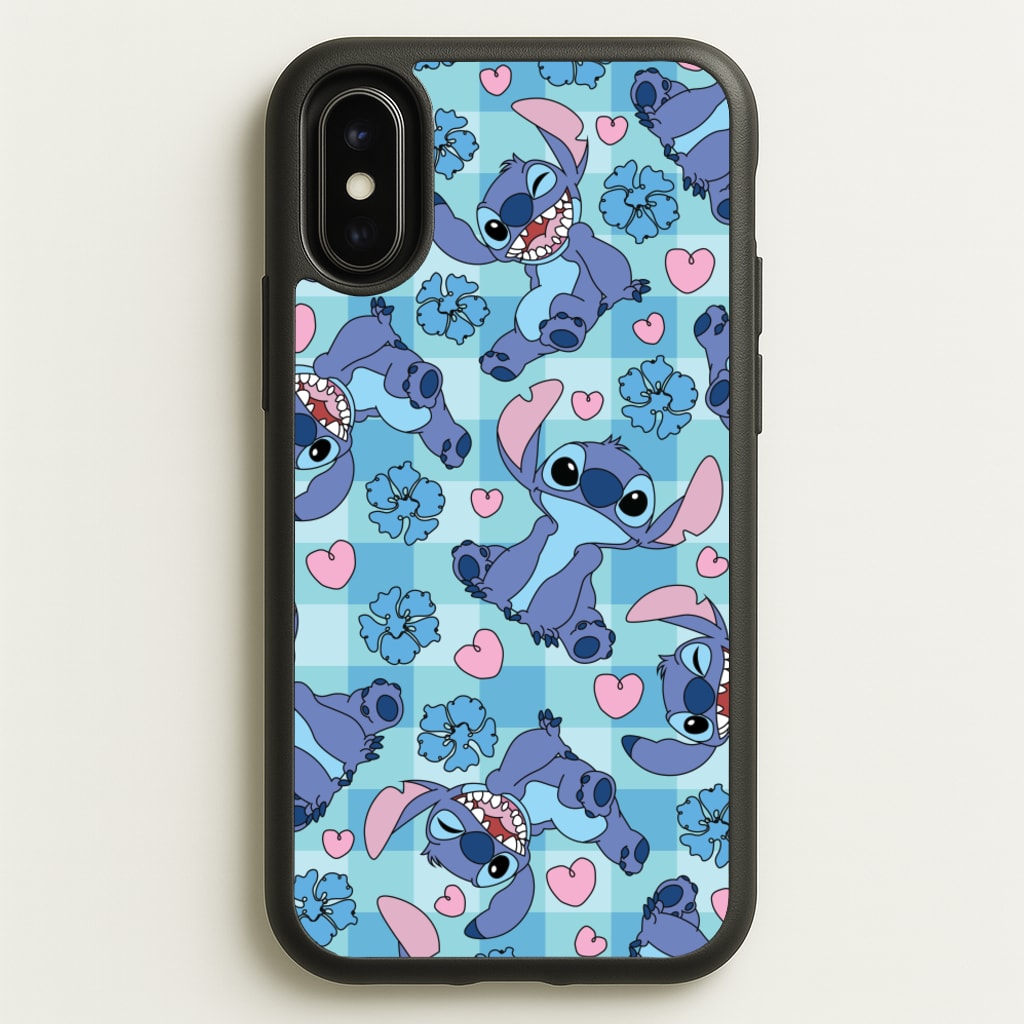 Blue Alien And Hearts Pattern - Disney Phone Case for iPhone X / XS