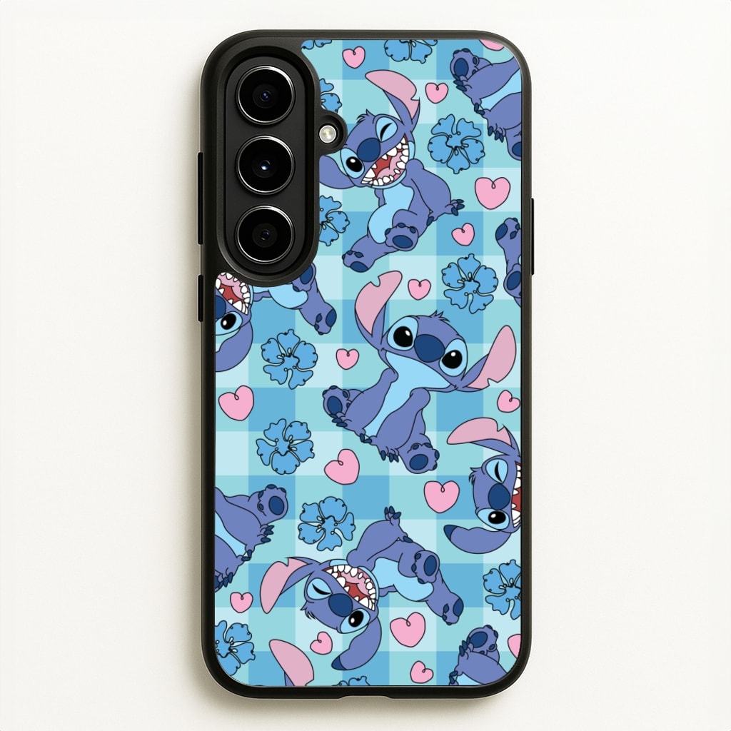 Blue Alien And Hearts Pattern - Disney Phone Case for Galaxy A56