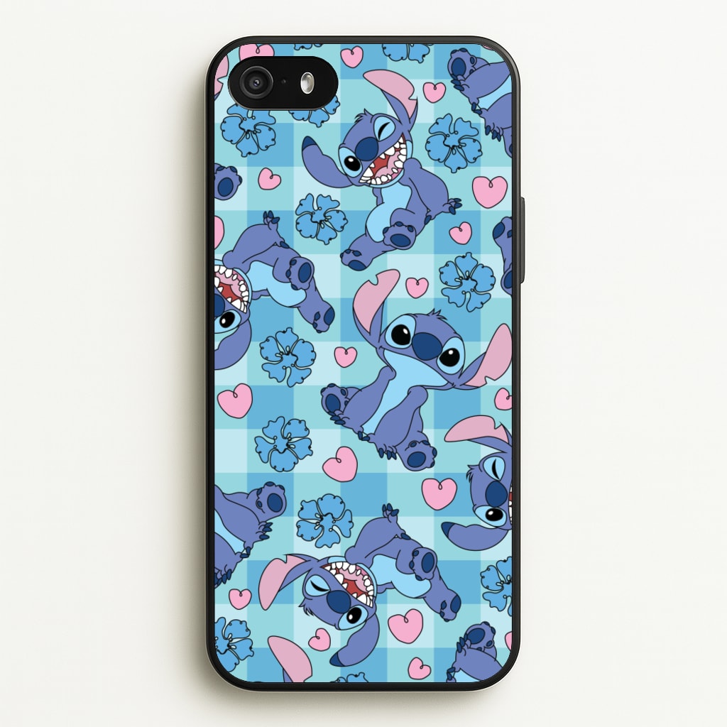 Blue Alien And Hearts Pattern - Disney Phone Case for iPhone 5 / 5s / SE 2016