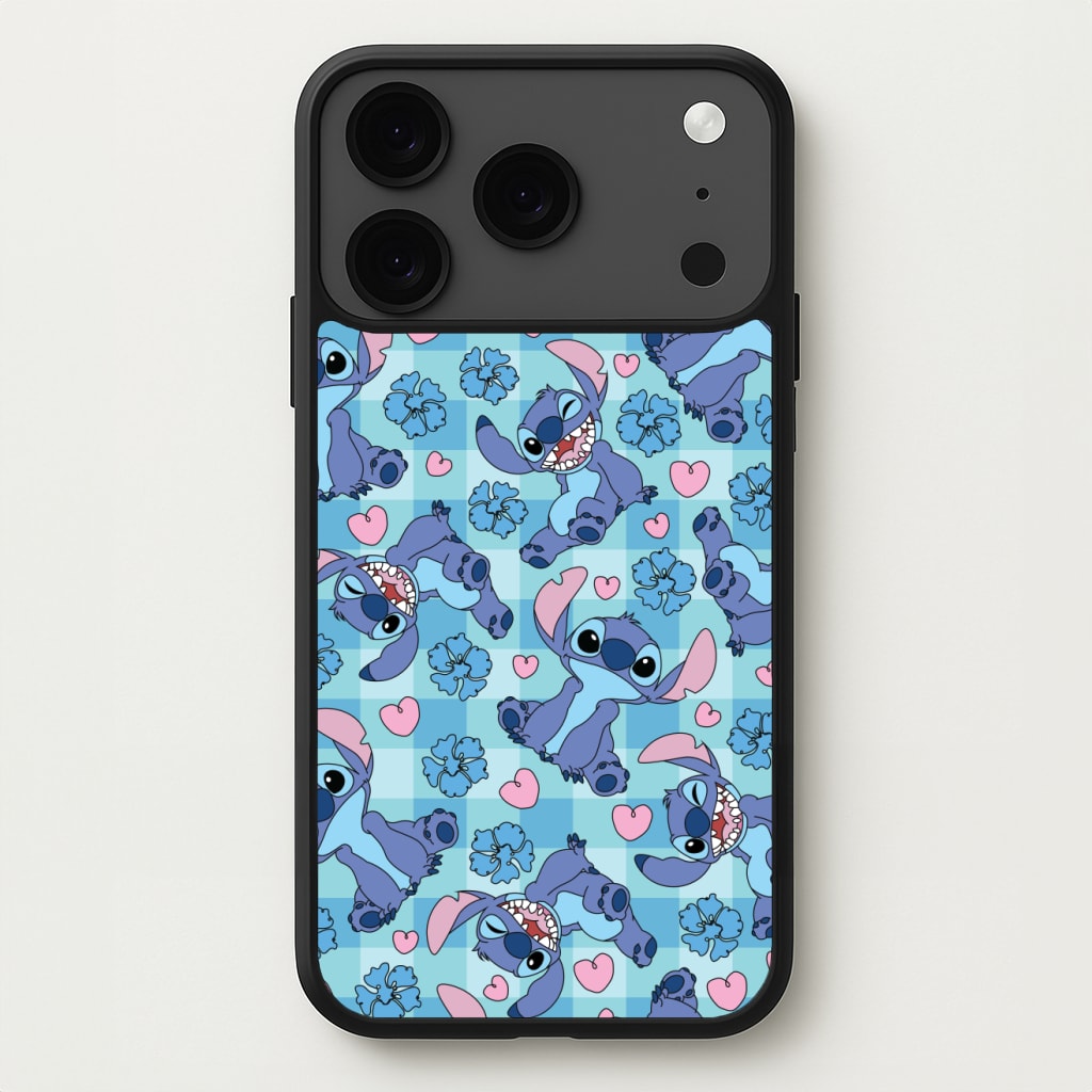 Blue Alien And Hearts Pattern Phone Case for iPhone 17 Pro Max