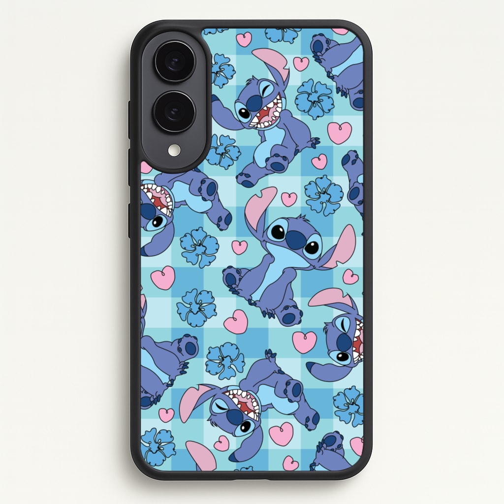 Blue Alien And Hearts Pattern - Disney Phone Case for Galaxy S25 Edge