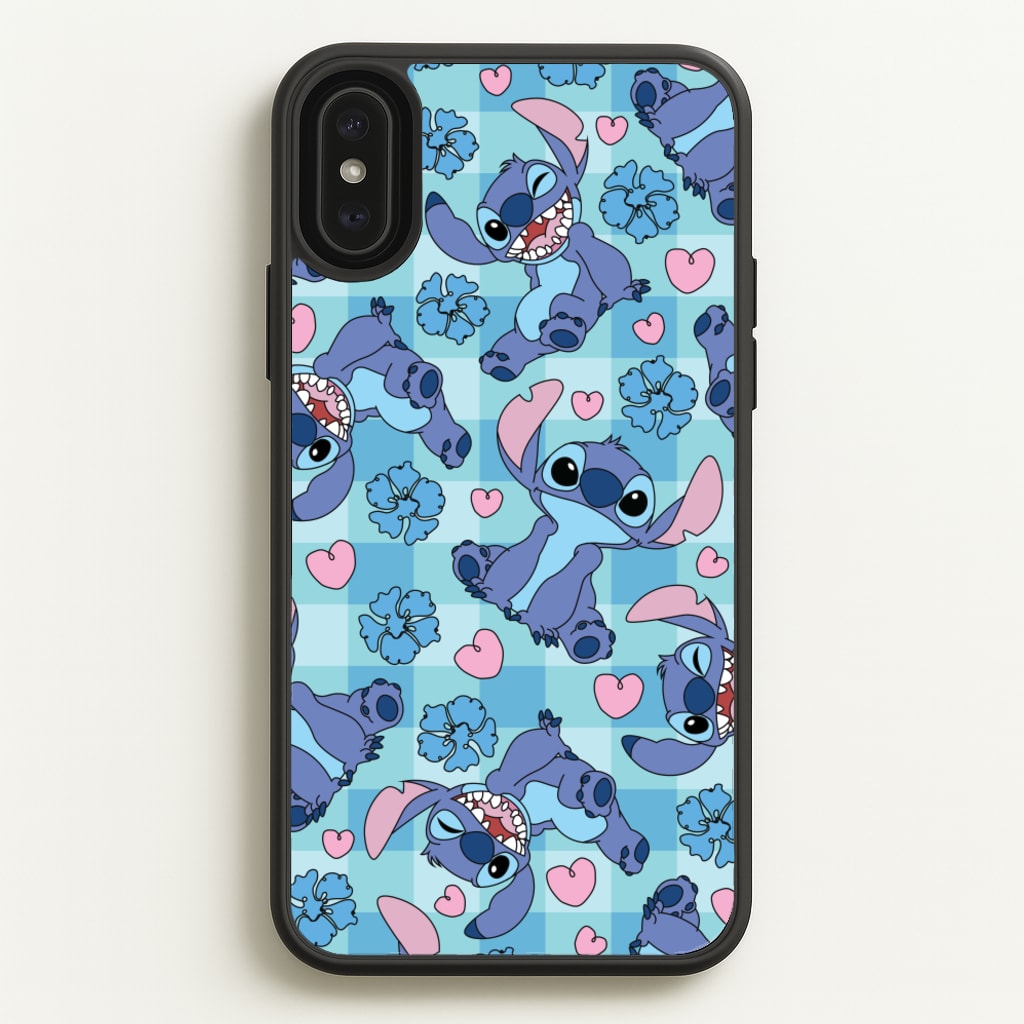 Blue Alien And Hearts Pattern - Disney Phone Case for iPhone XS Max