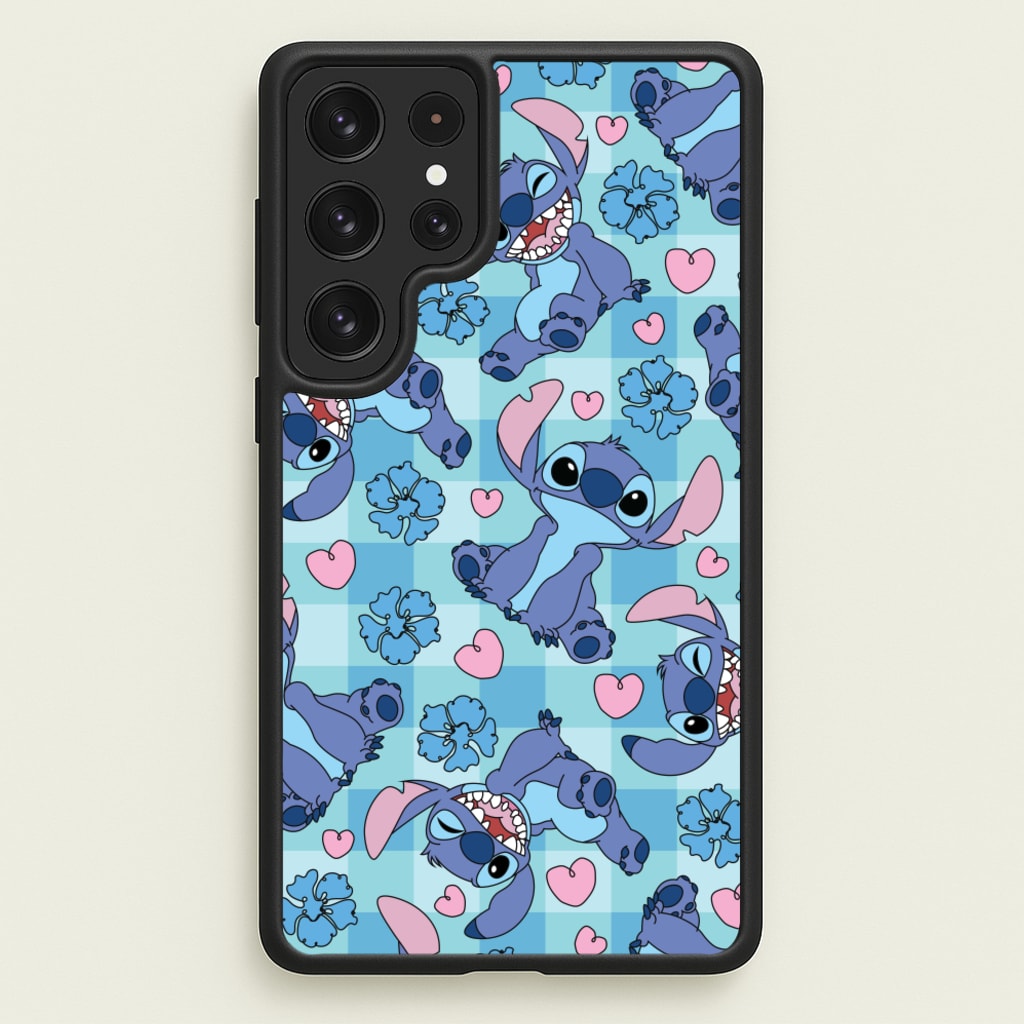 Blue Alien And Hearts Pattern - Disney Phone Case for Galaxy S23 Ultra