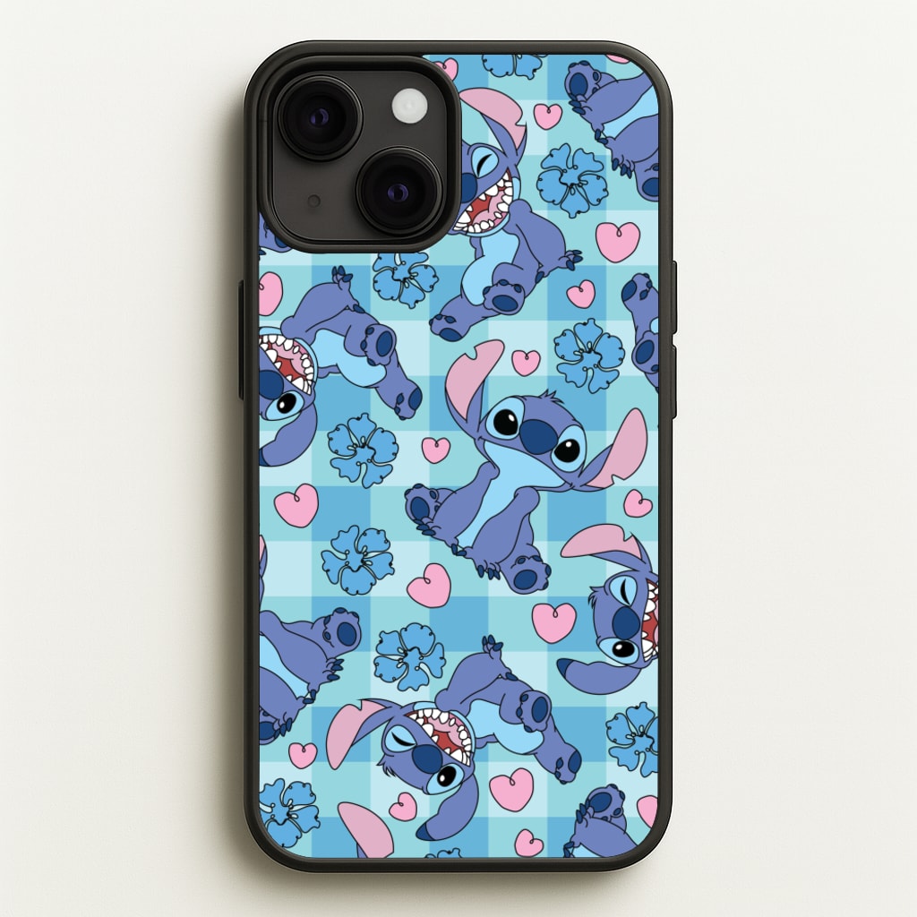 Blue Alien And Hearts Pattern - Disney Phone Case for iPhone 13