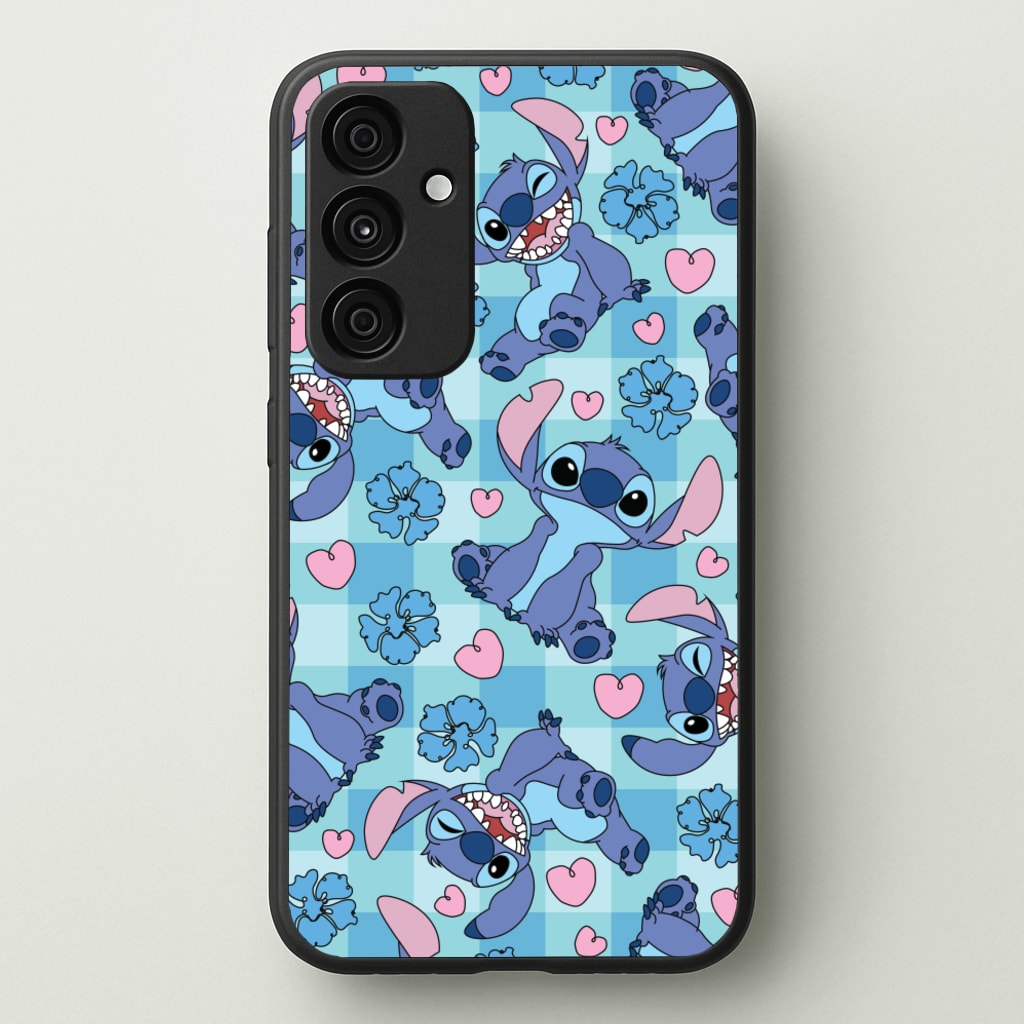 Blue Alien And Hearts Pattern - Disney Phone Case for Galaxy A15