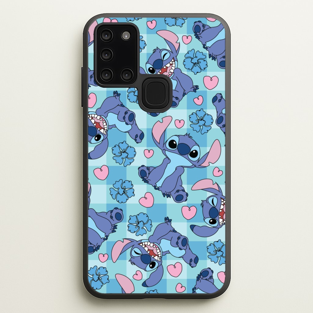 Blue Alien And Hearts Pattern - Disney Phone Case for Galaxy A21s