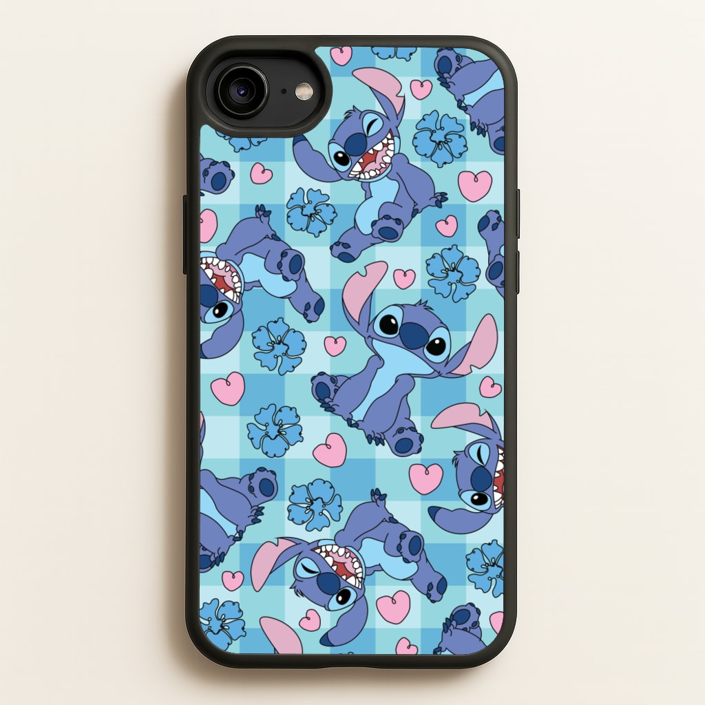 Blue Alien And Hearts Pattern - Disney Phone Case for iPhone 6 / 7 / 8 / SE