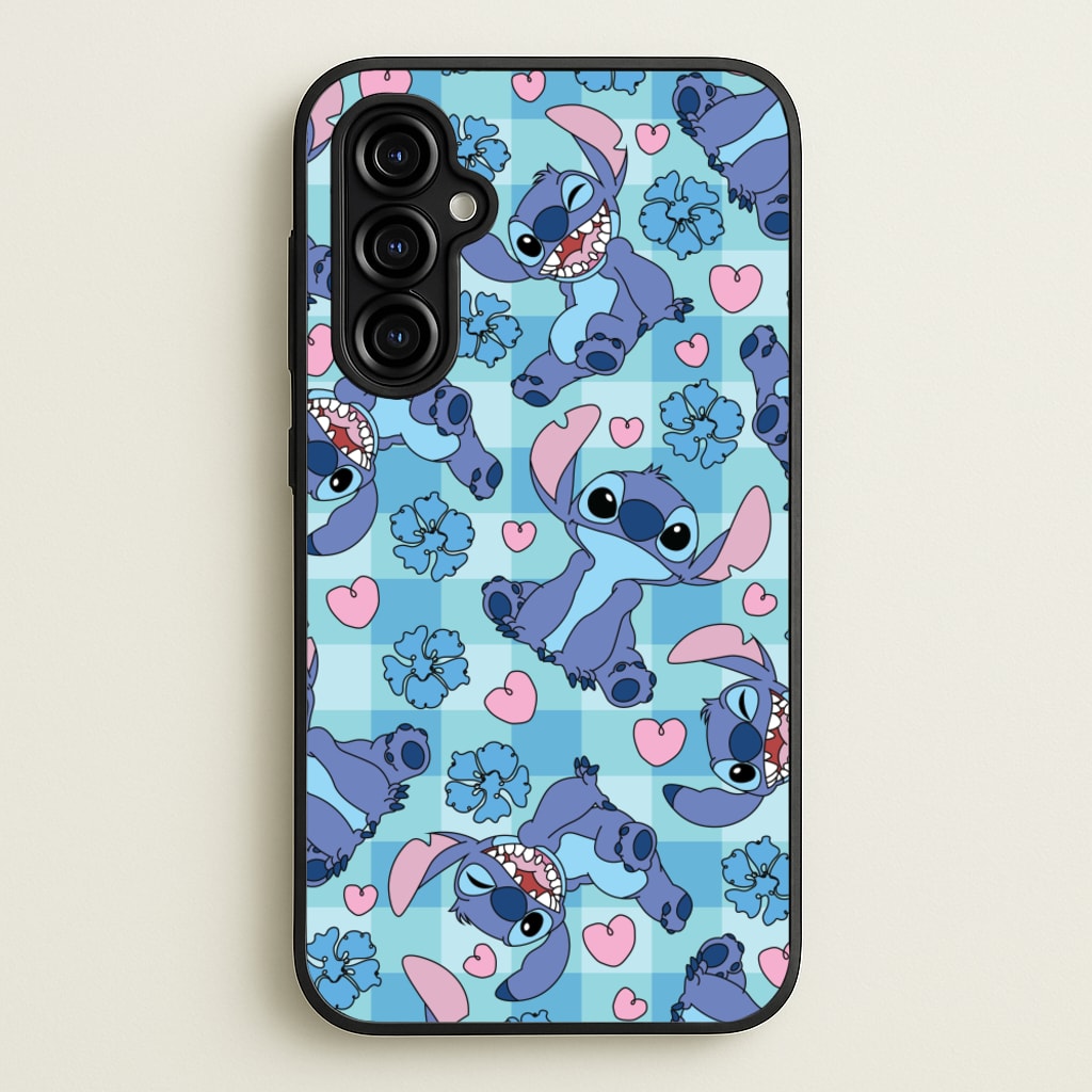 Blue Alien And Hearts Pattern - Disney Phone Case for Galaxy A54