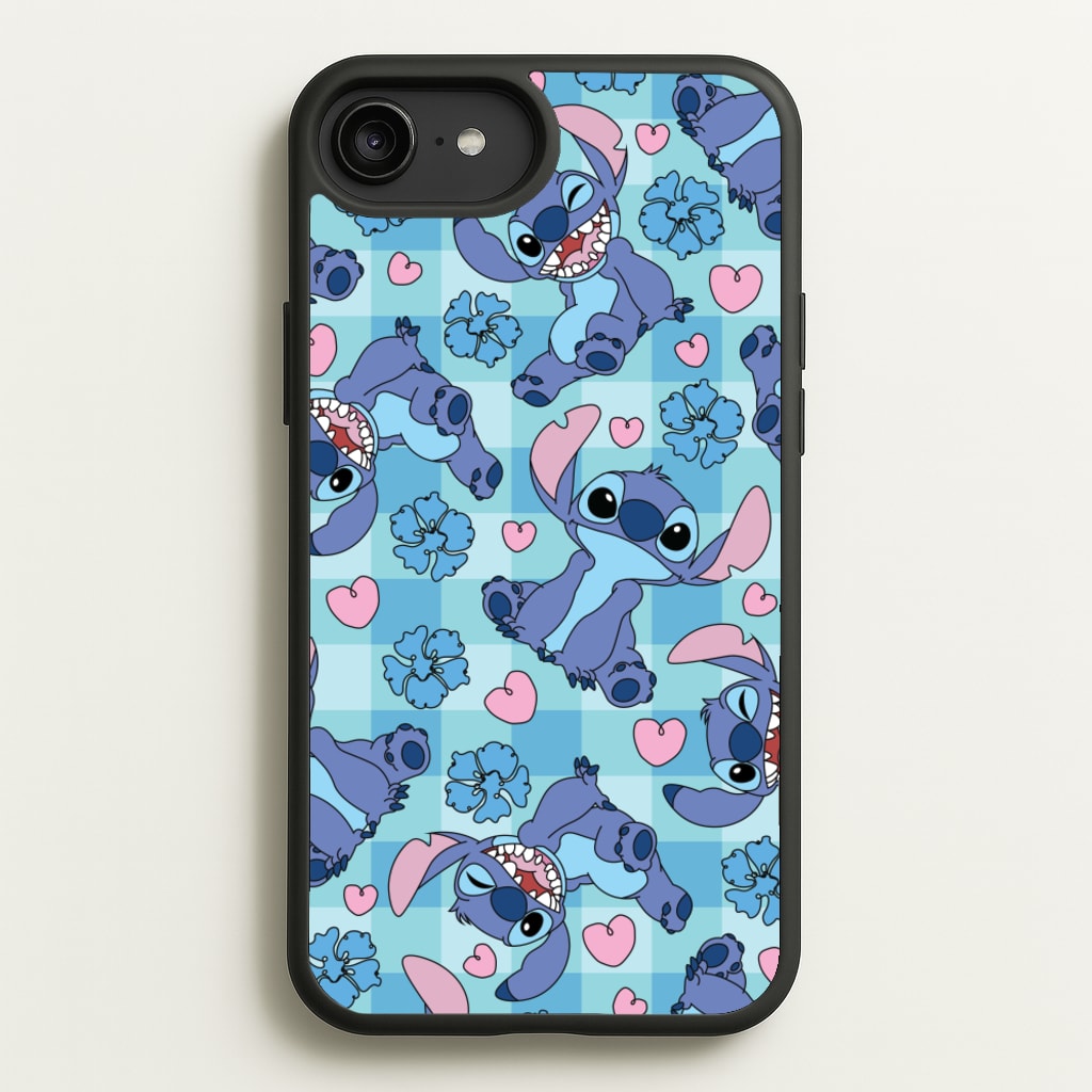 Blue Alien And Hearts Pattern - Disney Phone Case for iPhone 6 Plus / 7 Plus / 8 Plus