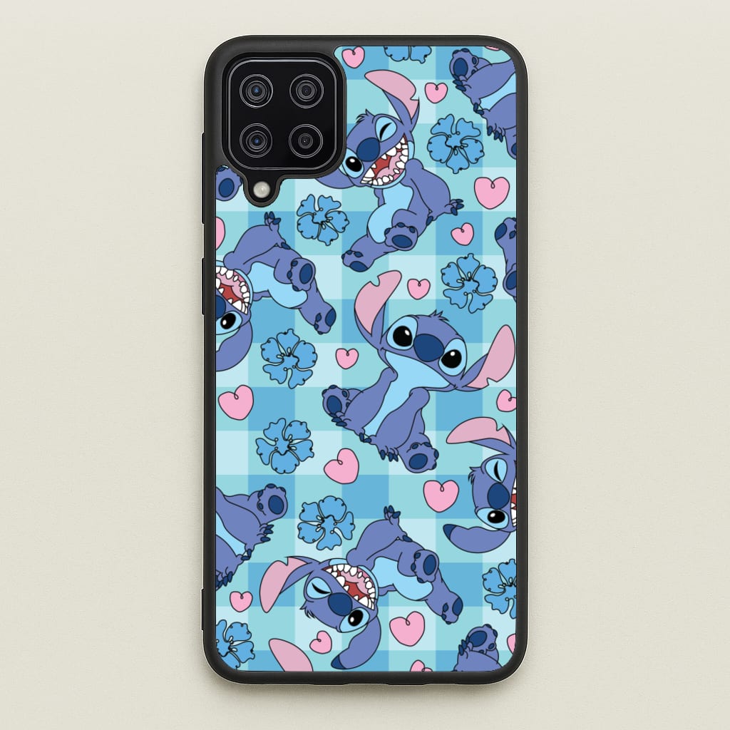 Blue Alien And Hearts Pattern - Disney Phone Case for Galaxy A12