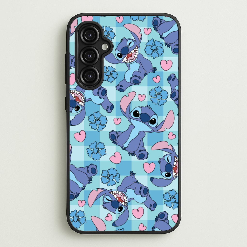 Blue Alien And Hearts Pattern - Disney Phone Case for Galaxy A14